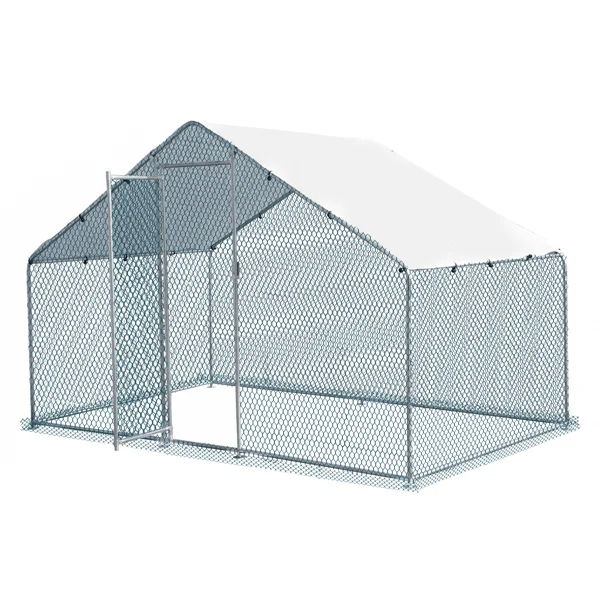 2*2*2m/6.5x6.5x6.5ft Silver Chicken Coop with Pointed Roof, 180g PE Rain Cloth, Metal Chicken and Rabbit Cage view 6