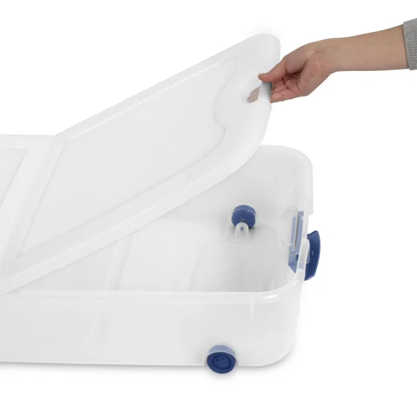 (2 pack)66 Quart Latching Underbed Wheeled Storage Bin, Clear Plastic Storage Container with Latch Lid, Blue view 4