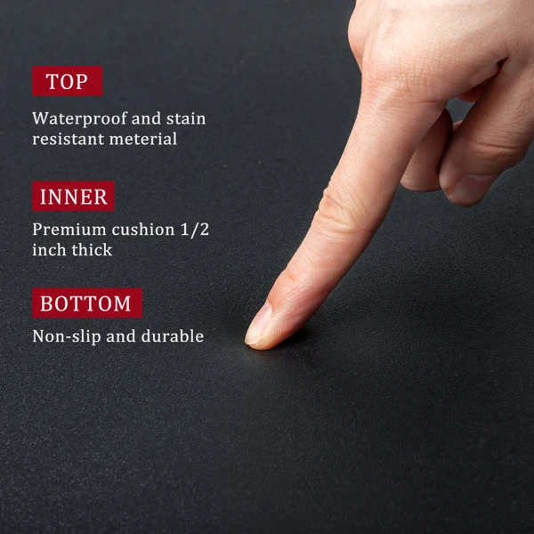 3′x 4.5′x 1/2" Beauty Salon Square Anti-fatigue Salon Mat (Square Outside And Round Inside) Black view 6
