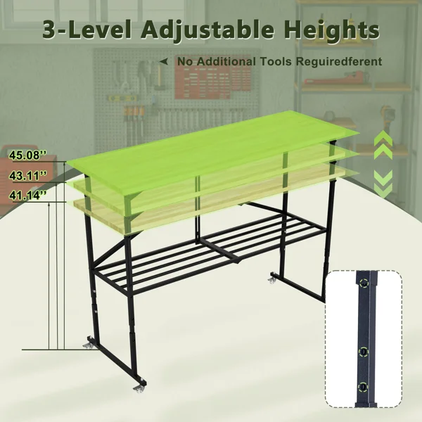 Foldable Hardwood Workbench Adjustable Wood-Top Utility Table with Locking Casters view 3