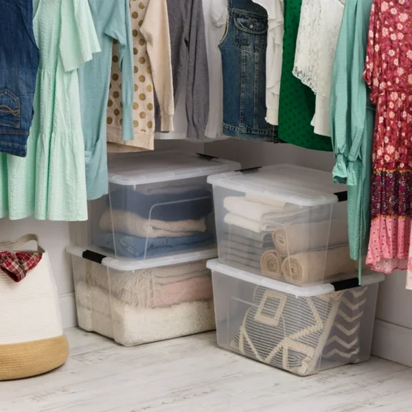 60 Qt. Plastic Storage Bins with Lids, Stackable Storage Containers, Totes, 4 Pack view 6