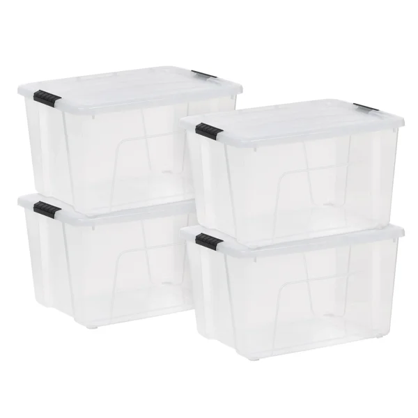 60 Qt. Plastic Storage Bins with Lids, Stackable Storage Containers, Totes, 4 Pack