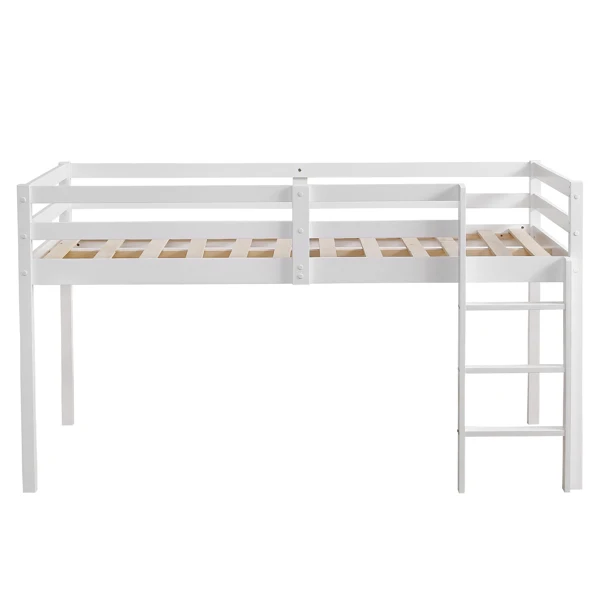 Elevated Cross Bracing Straight Ladder Twin Pine Wooden Bed White view 4
