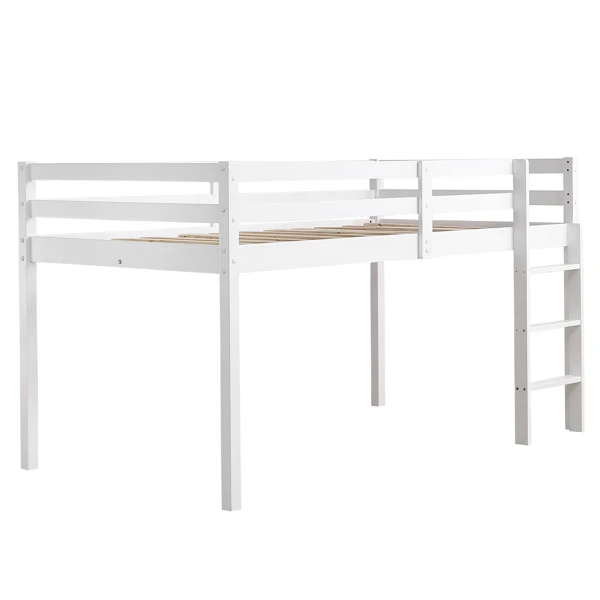 Elevated Cross Bracing Straight Ladder Twin Pine Wooden Bed White view 6