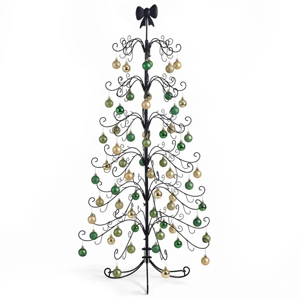 6ft Black PVC Metal Artificial Christmas Tree with Bow Topper, No Extra Ornaments, Daily Decor Tree view 2