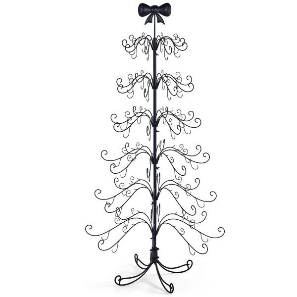 6ft Black PVC Metal Artificial Christmas Tree with Bow Topper, No Extra Ornaments, Daily Decor Tree