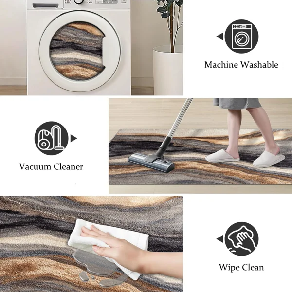 Three-piece kitchen rug set, non-slip and washable, abstract pattern kitchen hallway rug, soft and comfortable, suitable for sinks, floors, entrances, hallways and bathrooms. view 4
