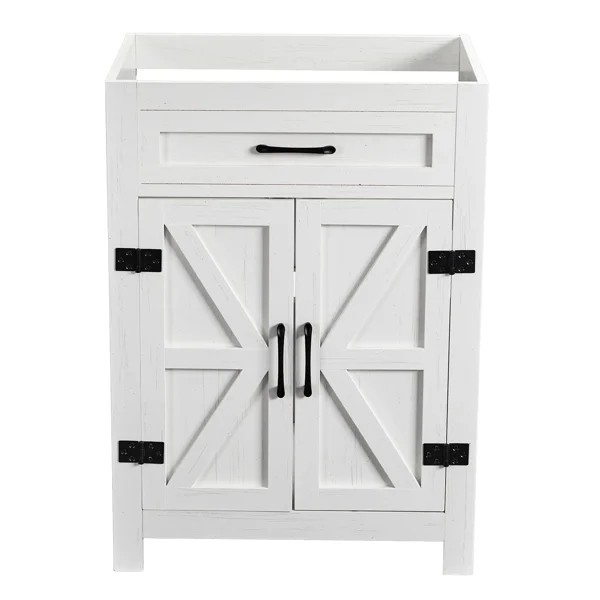 Washed white particleboard with melamine veneer, barn double door with U-shaped internal shelves, washbasin cabinet, 61*47*85cm (24 inches) view 2