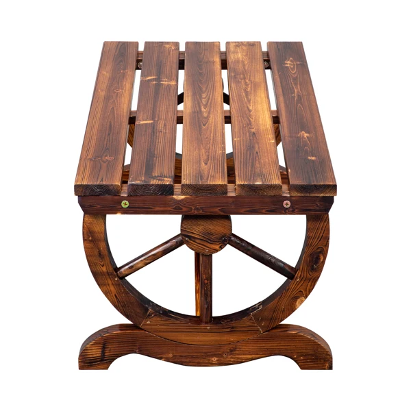 2-Person Rustic Garden Bench, Outdoor Wagon Wheel Porch Bench for Backyard Patio Garden, Brown view 5