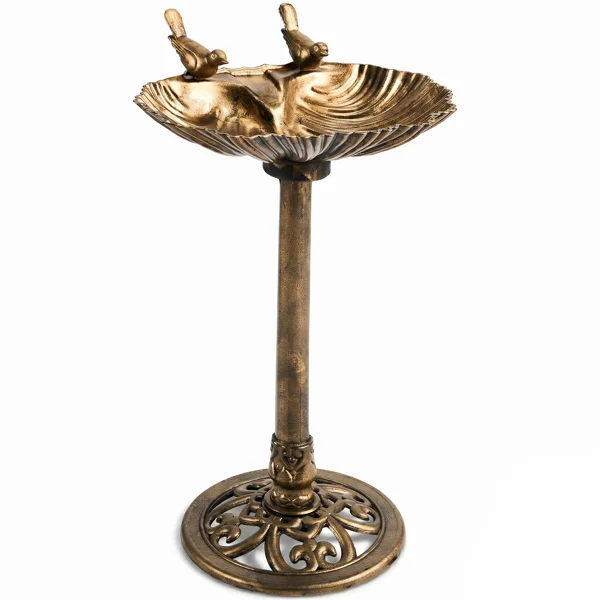 50*36*81cm Antique Bronze Resin Bird Bath With Shell Edge & 1.4W Solar Fountain
