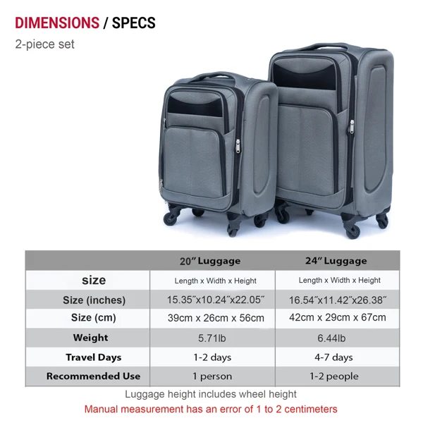 (20+24) Two-piece suitcase suitcase set Oxford trolley case without password lock universal wheel GRAY -Does not support self pick up view 2