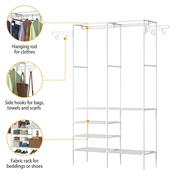 66.1x42.1x14.2in Perfect 4 layers of shelves Closet Organizing rack, weight capacity of the hanging rod and the fabric rack reaches up to 33lbs and 11lbs separately. view 6