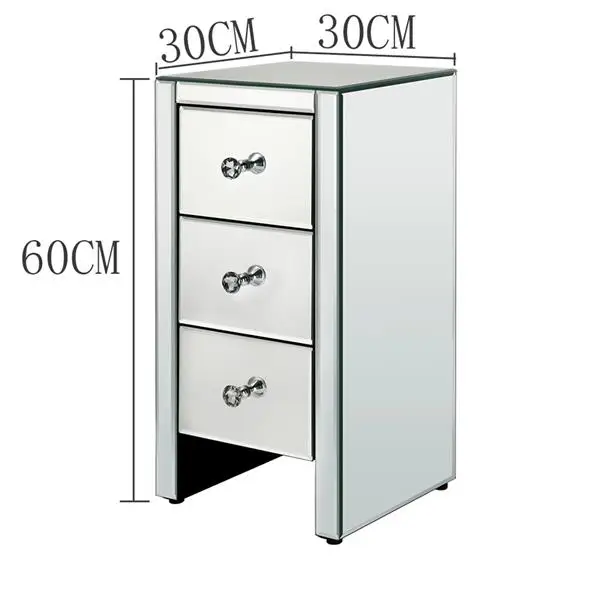 Mirrored Glass Bedside Table with Three Drawers Size S view 6