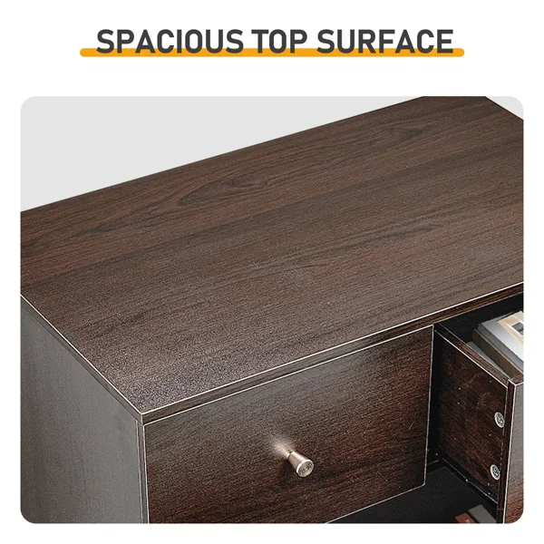 Brown particleboard with melamine laminate finish, 66*40*91cm, 3+2 drawers, chest of drawers with matte gold handles view 6
