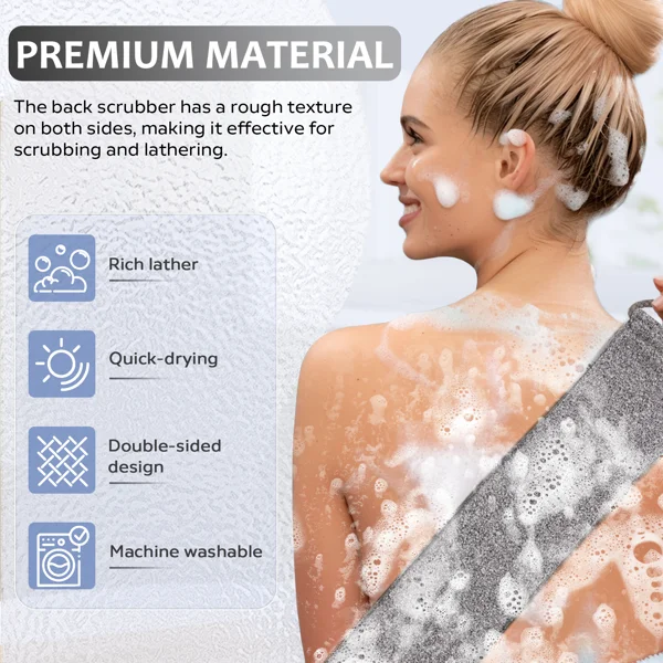 Premium Bamboo Fiber Exfoliating Body Scrubber Towel – Deep Clean & Gentle Exfoliation for Smooth Skin-Grey view 4