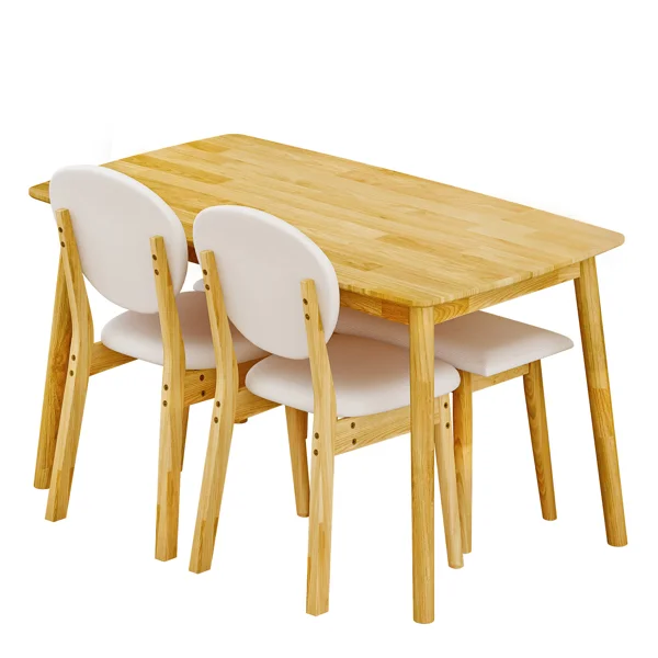 1 Table 2 Chairs 1 Bench Dining Set, Rubber Wood Frame with Beige Upholstered Seats, Natural Wood Finish Rectangular Kitchen Dining Furniture view 5