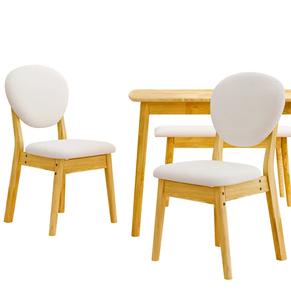 1 Table 2 Chairs 1 Bench Dining Set, Rubber Wood Frame with Beige Upholstered Seats, Natural Wood Finish Rectangular Kitchen Dining Furniture view 6