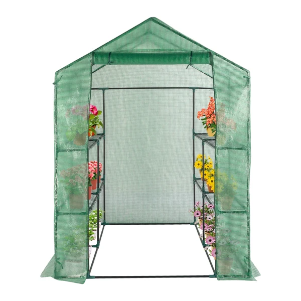143x143x195cm Black Iron Pipe Steeple With 8 Pieces Grid Flower Stand With Zipper Rolling Door PE Cloth Greenhouse view 5
