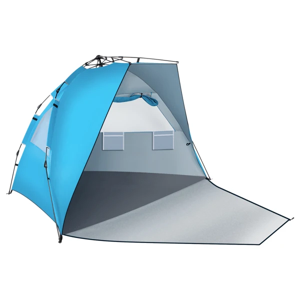 Fiberglass Pole Oxford Cloth Quick-Open Free Ride Beach Tent Blue view 3