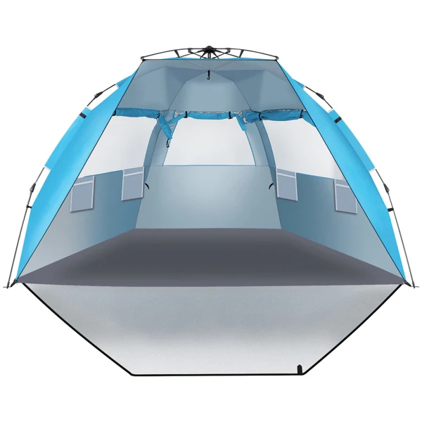 Fiberglass Pole Oxford Cloth Quick-Open Free Ride Beach Tent Blue view 5