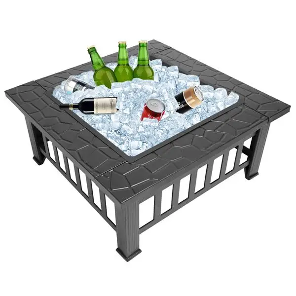 Portable Courtyard Metal Fire Pit with Accessories Black view 3