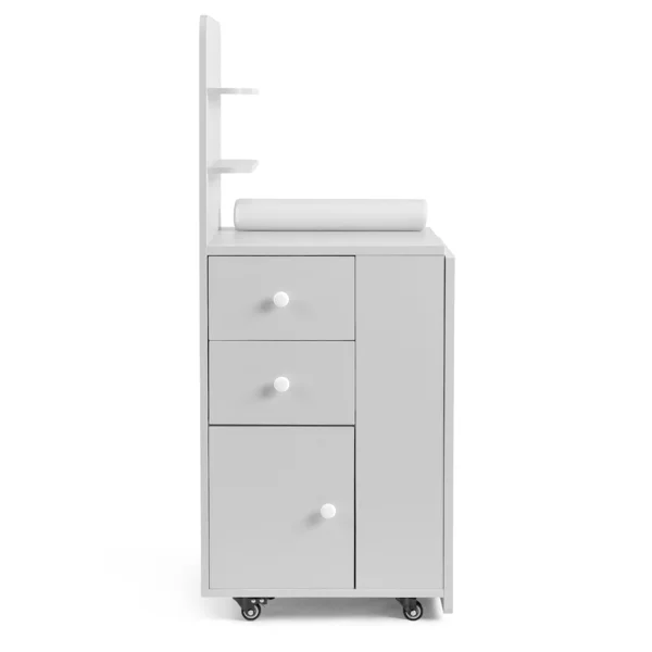White MDF Folding Nail Desk with 2 Drawers, Cabinet Door & Storage Shelf view 6
