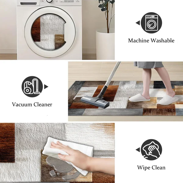 Three-piece kitchen rug set, non-slip and washable, abstract pattern kitchen hallway rug, soft and comfortable, suitable for sinks, floors, entrances, hallways and bathrooms. view 5