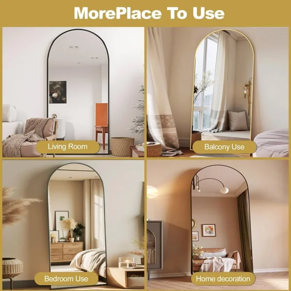 71"x26" Arched Full Length Mirror with Stand Aluminum Frame Floor Mirror for Bedroom,Black (Shipment from Walmart) view 3