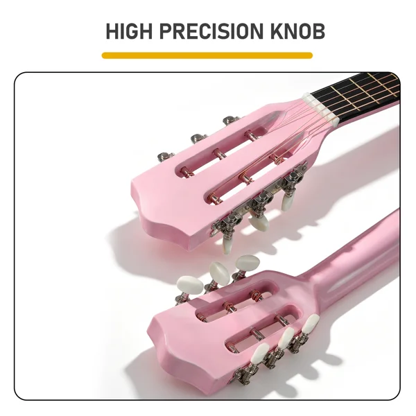 Light pink 30-inch Round Acoustic Guitar with Picks, Strings, Capo, Case, Tuner, and Strap view 6