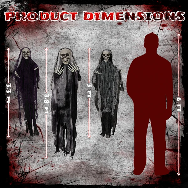 3 Pack Hanging Halloween Skeleton Ghosts Decorations, Grim Reapers for Best Halloween Outdoor Decorations view 6