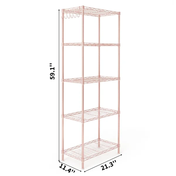 5-layer adjustable shelf with adjustable spacing, pin-type deformable structure, adjustable feet, display rack, iron, 54*29*150cm, powder coated with high-gloss powder view 3