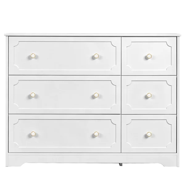 Left 3 Large Drawers + Right 3 Small Drawers MDF Painted Drawer Cabinet 42.52*15.75*32.28in White view 2