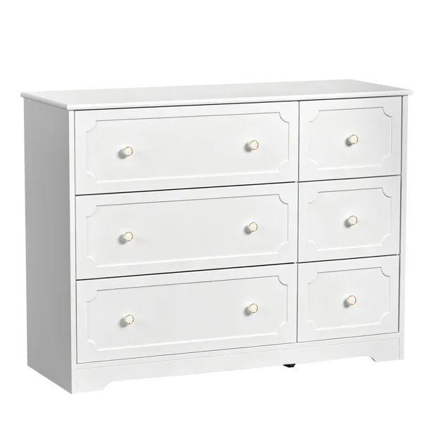 Left 3 Large Drawers + Right 3 Small Drawers MDF Painted Drawer Cabinet 42.52*15.75*32.28in White view 3