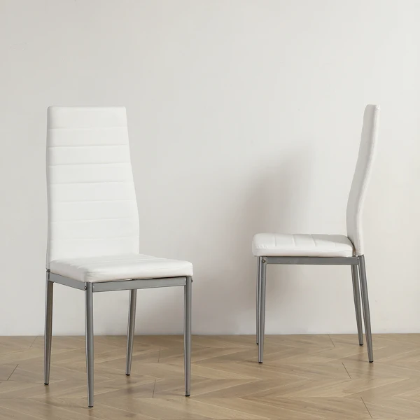 4pcs backrest cushion horizontal sewing decoration PU leather dining chair round tube white cushion gray leg N201 view 3
