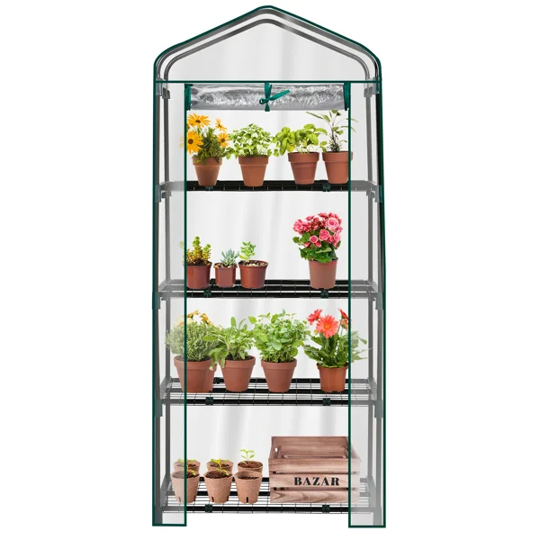 4 Tier Mini Greenhouse with PVC Cover & Roll-Up Zipper Door, Portable Waterproof Greenhouse for Garden Backyard, 27" x 19" x 62", Transparent view 2