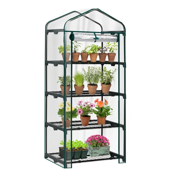 4 Tier Mini Greenhouse with PVC Cover & Roll-Up Zipper Door, Portable Waterproof Greenhouse for Garden Backyard, 27" x 19" x 62", Transparent view 4