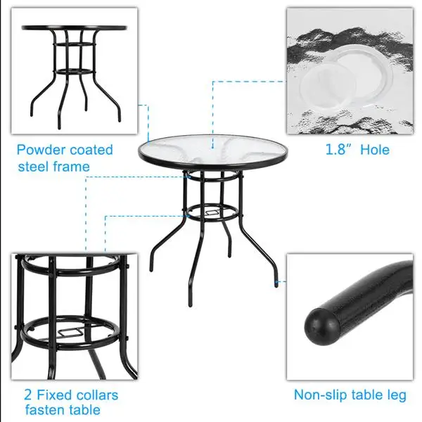 Outdoor Dining Table Round Toughened Glass Table Yard Garden Glass Table(SAME AS 93152635) view 4