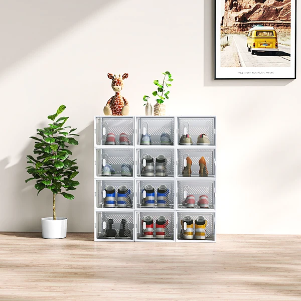 12-Piece Medium White Plastic Mesh Shoe Box Set - 35.00*25.00*19.00cm, Modular Design for Home Storage view 3