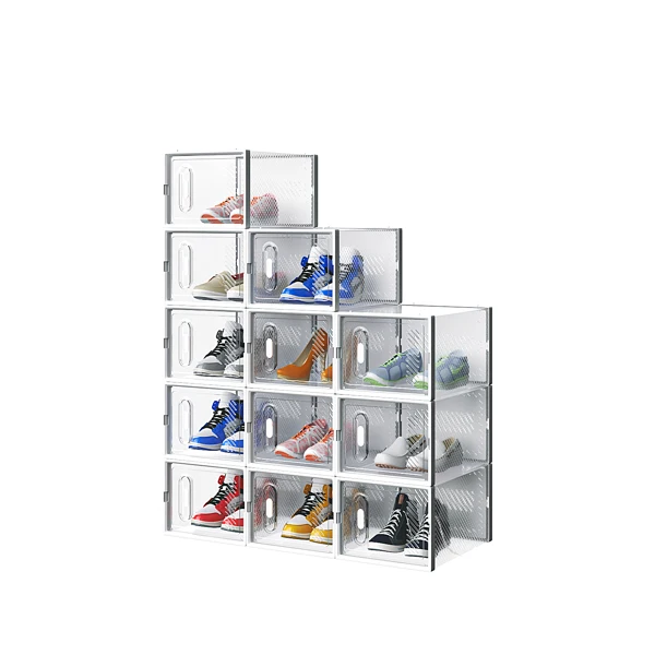 12-Piece Medium White Plastic Mesh Shoe Box Set - 35.00*25.00*19.00cm, Modular Design for Home Storage view 4