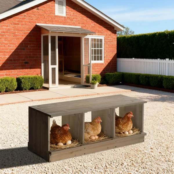 Nesting Boxes for Chickens, Wooden Chicken Nesting Box, Laying Eggs Nest Box for Chickens Hens Ducks, Gray, 3 Compartments view 3