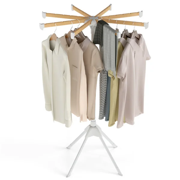 Foldable Bamboo Clothes Drying Rack with 40 Hanger Slots, Space Saving Laundry Drying Stand for Indoor Use view 2