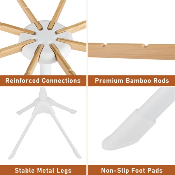 Foldable Bamboo Clothes Drying Rack with 40 Hanger Slots, Space Saving Laundry Drying Stand for Indoor Use view 5