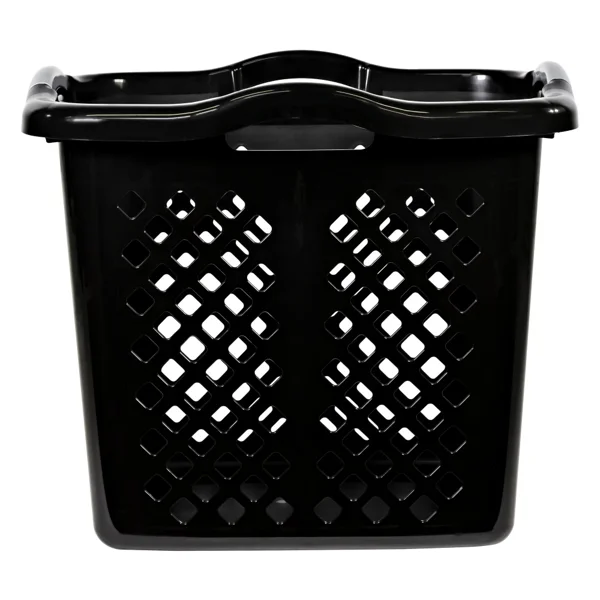 2 Bushel Plastic Laundry Basket with Silver Handles, Black, 2 Pack view 3