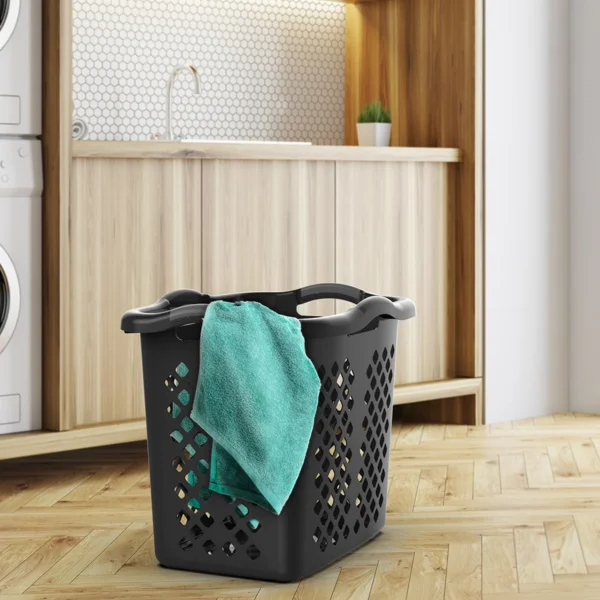 2 Bushel Plastic Laundry Basket with Silver Handles, Black, 2 Pack view 5