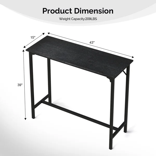 43-Inch Bar Table (Black) - 209 lbs Capacity Pub Height Table with Durable MDF Top & Metal Frame, Ideal for Kitchen/Bar Counte view 2
