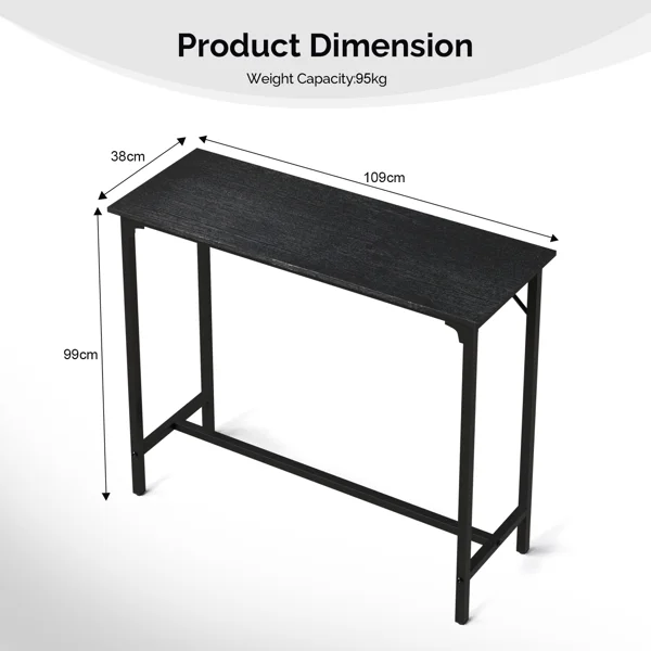 43-Inch Bar Table (Black) - 209 lbs Capacity Pub Height Table with Durable MDF Top & Metal Frame, Ideal for Kitchen/Bar Counte view 4