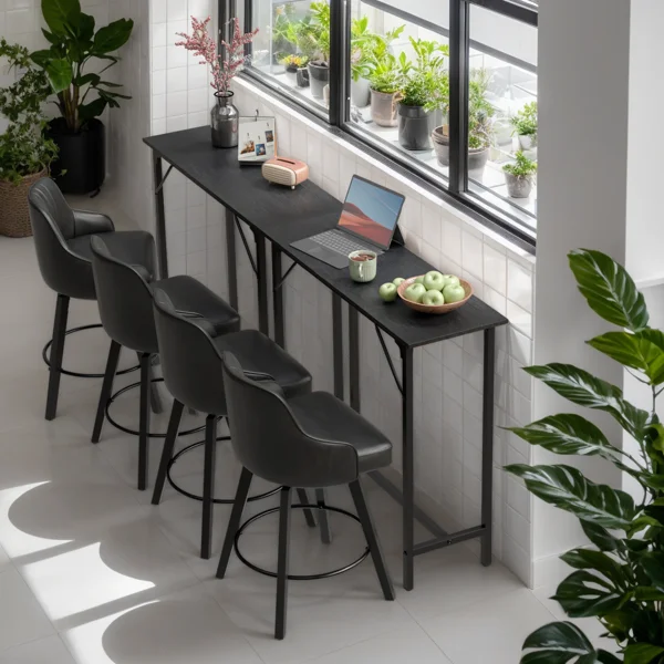 43-Inch Bar Table (Black) - 209 lbs Capacity Pub Height Table with Durable MDF Top & Metal Frame, Ideal for Kitchen/Bar Counte view 6