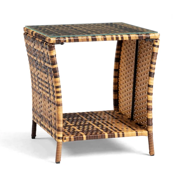 [Replace old code: 21936583] Glass Surface Yellow Gradient Iron Frame Rattan Side Table view 6