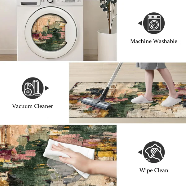 Three-piece kitchen rug set, non-slip and washable, abstract pattern kitchen hallway rug, soft and comfortable, suitable for sinks, floors, entrances, hallways and bathrooms. view 4