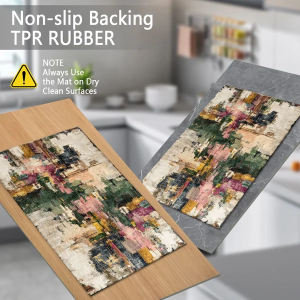 Three-piece kitchen rug set, non-slip and washable, abstract pattern kitchen hallway rug, soft and comfortable, suitable for sinks, floors, entrances, hallways and bathrooms. view 6